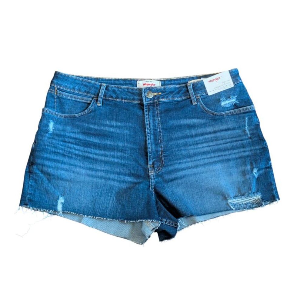 Wrangler High Rise Vintage Cut Off Denim Shorts Distressed Blue Size 16